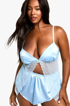 Sleepwear^Nasty Gal Plus Cloud Trim Open Front Babydoll |