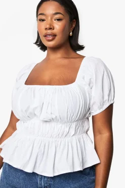 Tops^Nasty Gal Plus Cotton Shirred Off The Shoulder Top |