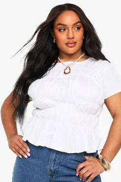 Tops^Nasty Gal PLUS COTTON SHIRRED PUFF SLEEVE BLOUSE |