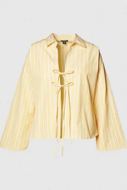 Stripes|Shirts^Nasty Gal Plus Cotton Stripe Tie Front Wide Cuff Shirt |