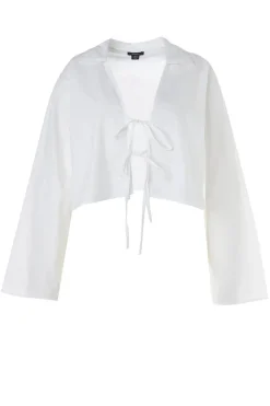 Shirts|Shirts^Nasty Gal Plus Cotton Tie Front Collared Wide Cuff Shirt |