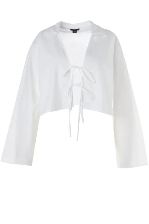 Shirts|Shirts^Nasty Gal Plus Cotton Tie Front Collared Wide Cuff Shirt |