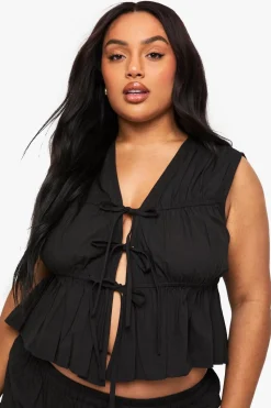 Waistcoats|Tops^Nasty Gal Plus Cotton Tie Front Waistcoat |