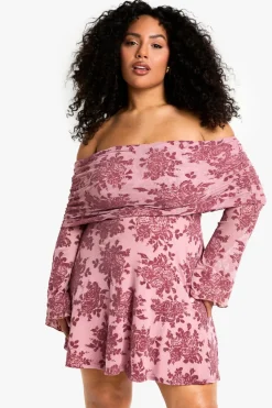 Dresses^Nasty Gal PLUS DEVORE BARDOT FLARE SLEEVE MINI DRESS |