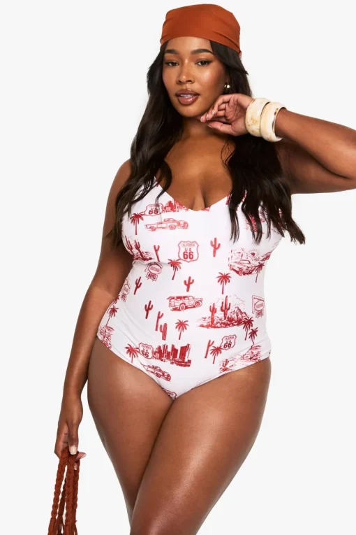 Swimwear^Nasty Gal PLUS MOTEL PRINT SWIMSUIT |