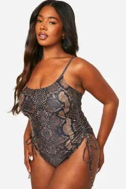 Animal Print^Nasty Gal Plus Ruched Side Snake Swimsuit |