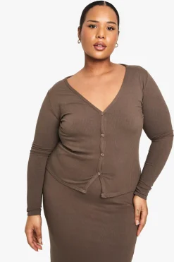 Tops^Nasty Gal Plus Soft Rib Button Cardigan |