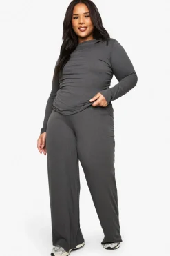 Pants^Nasty Gal Plus Soft Rib Wide Leg Trouser |