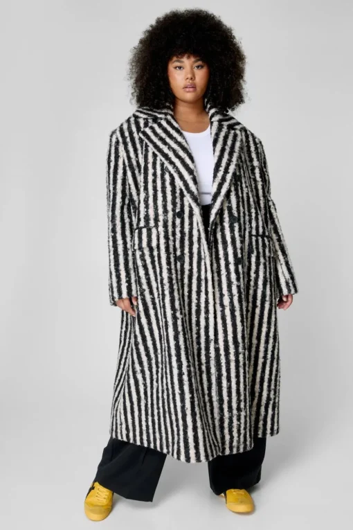 Stripes|Jackets^Nasty Gal Plus Striped Wool Look Coat |