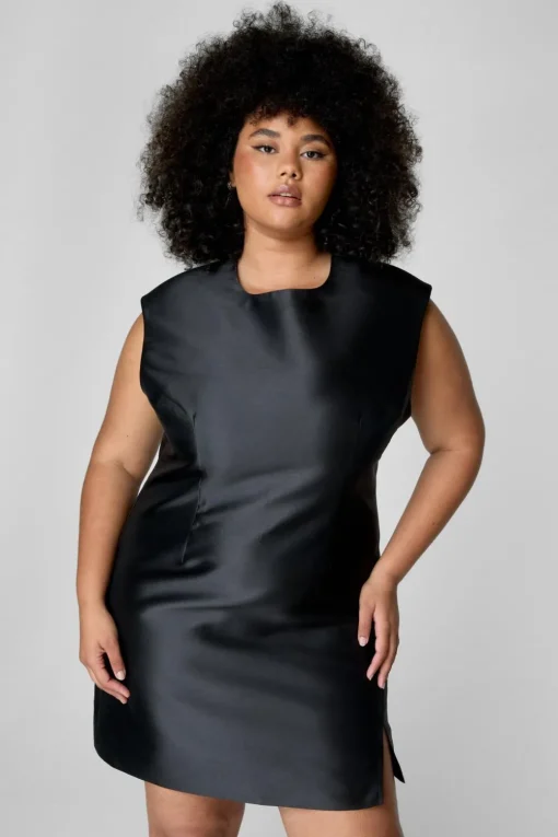 Mini Dresses|Dresses^Nasty Gal Plus Structured Satin Shoulder Pad Side Split Dress |