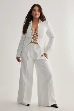 Stripes|White Outfits^Nasty Gal Plus Tailored Pinstripe Trouser |
