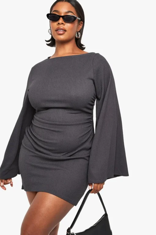 Bodycon Dresses|Dresses^Nasty Gal Plus Textured Ruched Batwing Mini Dress |