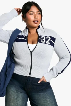 Knitwear^Nasty Gal Plus Varsity Zip Through Cardigan |