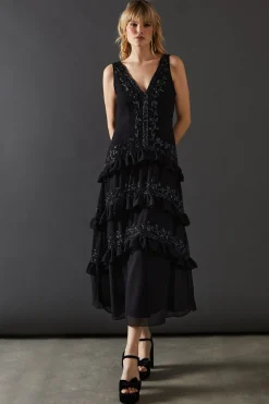 Sequin Outfits|Dresses^Nasty Gal Premium Embellished Ruffle Tier Sequin Midi Dress |