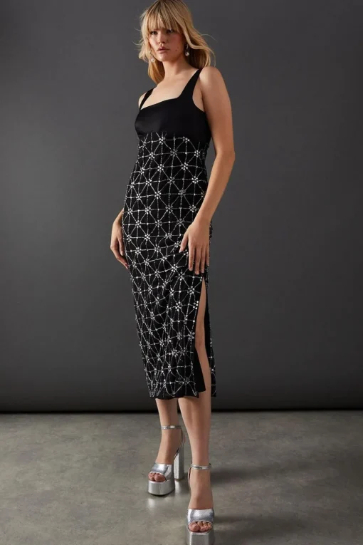 Sequin Outfits|Dresses^Nasty Gal Premium Embellished Sequin Square Neck Midi Dress |