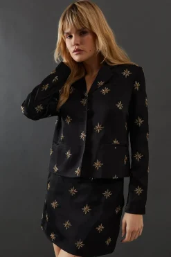 Jackets^Nasty Gal Premium Hand Embroidered Celestial Crop Jacket |
