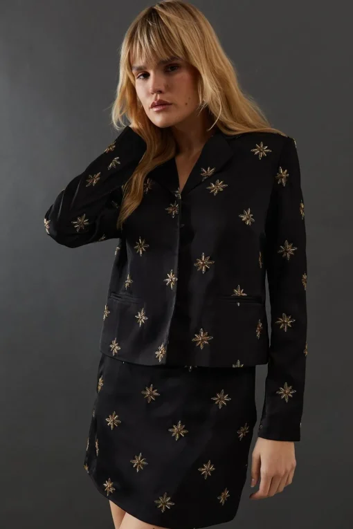 Jackets^Nasty Gal Premium Hand Embroidered Celestial Crop Jacket |