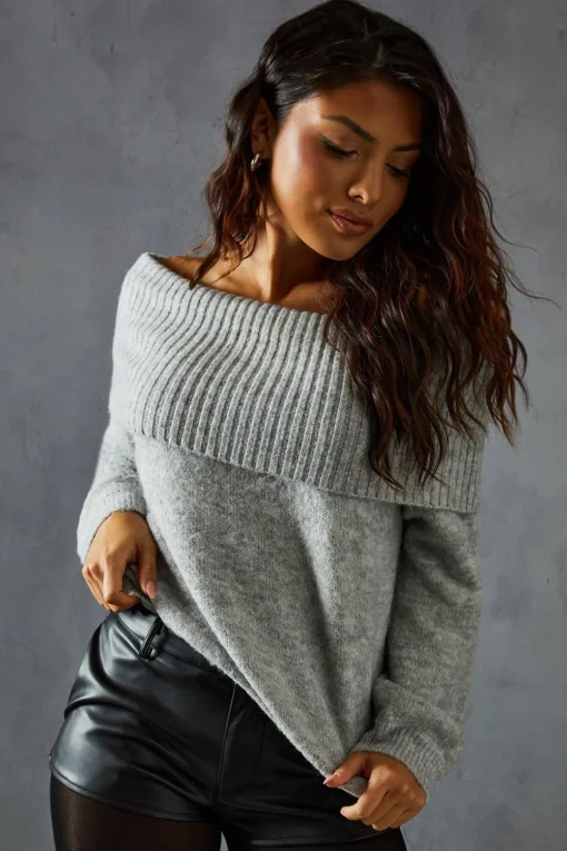 Sweaters|Knitwear^Nasty Gal Premium Knit Bardot Foldover Jumper |