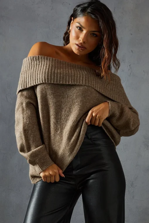 Sweaters|Knitwear^Nasty Gal Premium Knit Bardot Foldover Jumper |