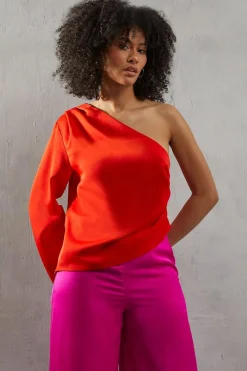 Tops^Nasty Gal Premium One Sleeve Satin Top |