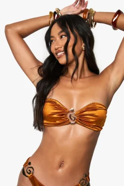 Bikini Tops|Bikinis^Nasty Gal Premium Satin Gold Hardware Swirl Trim Bandeau Bikini Top |