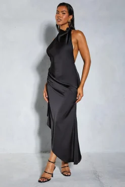 Dresses^Nasty Gal Premium Satin Halterneck Low Back Asymmetric Midi Dress |