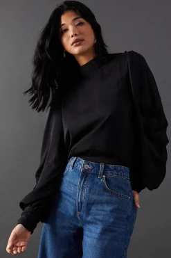 Tops^Nasty Gal Premium Satin High Neck Pleat Detail Blouse |