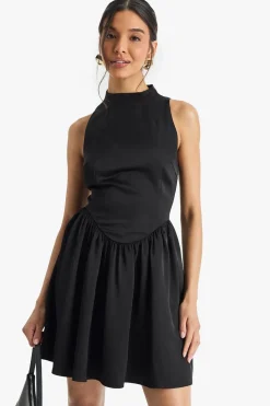 Dresses^Nasty Gal Premium Satin High Neck Volume Mini Dress |