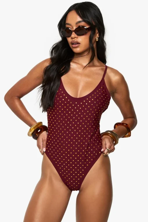 Bikinis|Swimwear^Nasty Gal Premium Swim Hot Fix Diamante Backless Swimsuit |