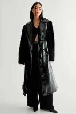 Coats^Nasty Gal Premium Vinyl Fur Trim Coat |