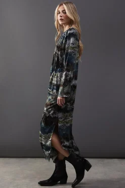 Dresses^Nasty Gal Print Satin Gathered Side Column Midi Dress |