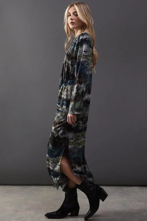 Dresses^Nasty Gal Print Satin Gathered Side Column Midi Dress |