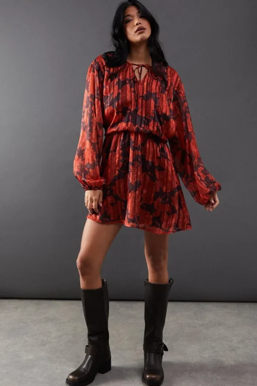 Stripes|Dresses^Nasty Gal Print Shadow Stripe Volume Sleeve Mini Dress |