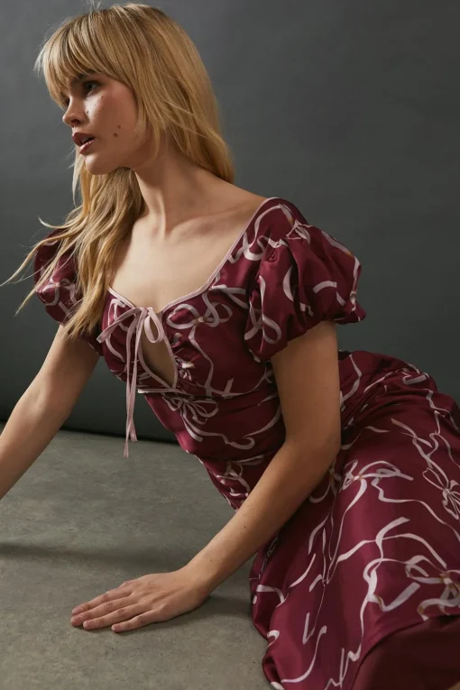 Dresses^Nasty Gal Printed Tie Front Bias Midi Dress |
