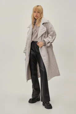 Jackets|Coats^Nasty Gal Quilted Oversized Mac Coat With Belt |
