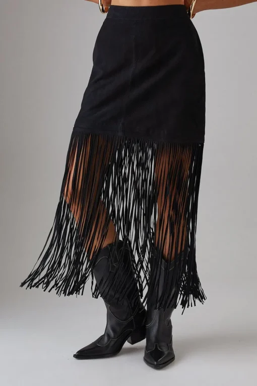 Real & Faux Suede|Fringing^Nasty Gal Real Suede Fringed Maxi Skirt |