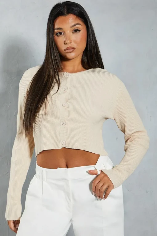 Knitwear^Nasty Gal Rib Knit Wide Sleeve Cropped Cardigan |