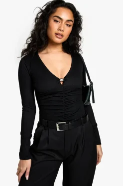 Tops^Nasty Gal Rib Plunge Front Trim Detail Bodysuit |