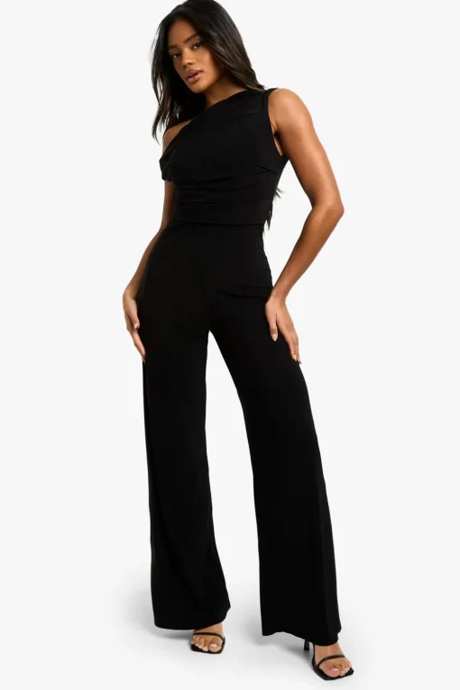 Jumpsuits|Jumpsuits^Nasty Gal Ruched Asymmetric Wide Leg Jumpsuit |