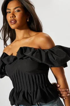Tops^Nasty Gal Ruffle Bardot Cinched Waist Top |