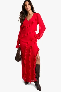 Dresses^Nasty Gal Ruffle Long Sleeve Chiffon Maxi Dress |
