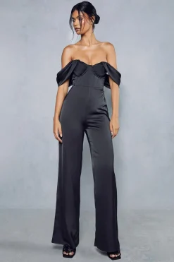 Jumpsuits|Jumpsuits^Nasty Gal Satin Corset Bardot Jumpsuit |