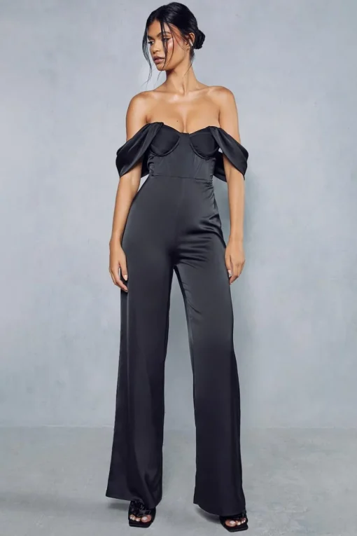 Jumpsuits|Jumpsuits^Nasty Gal Satin Corset Bardot Jumpsuit |