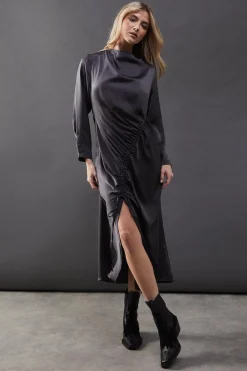 Dresses^Nasty Gal Satin Drawstring Detail Midi Dress |