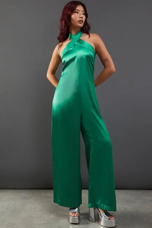 Jumpsuits|Jumpsuits^Nasty Gal Satin Halterneck Jumpsuit |
