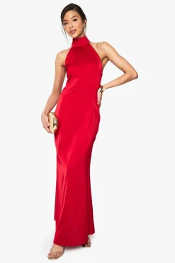 Dresses^Nasty Gal Satin Halterneck Maxi Dress |