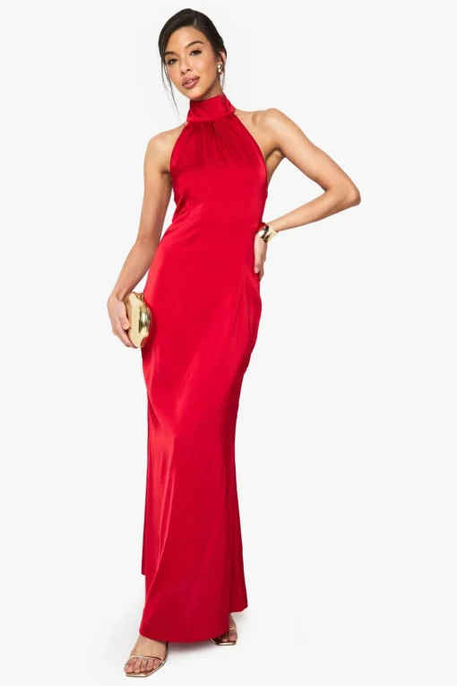 Dresses^Nasty Gal Satin Halterneck Maxi Dress |