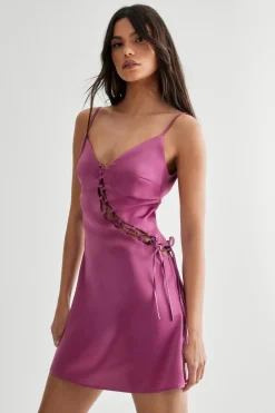 Party Outfits|Cocktail Dresses^Nasty Gal Satin Lace Up Detail Plunge Mini Dress |