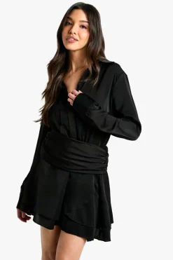 Dresses^Nasty Gal Satin Ruched Shirt Dress |