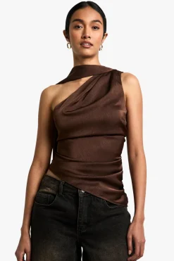 Tops^Nasty Gal Satin Scarf Neck Tie Asymmetric Top |